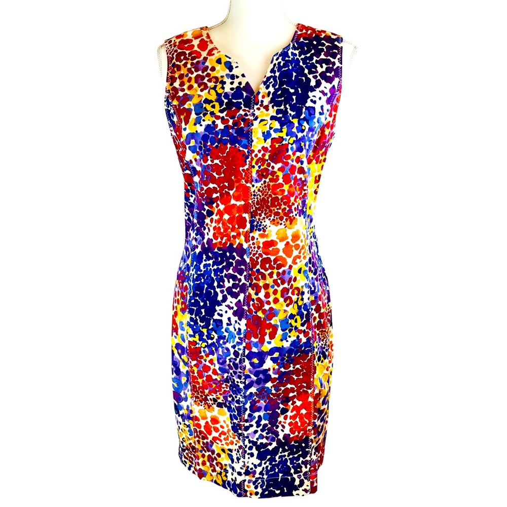 MARVIN RICHARDS Colorful Print Sheath Shift Dress Sleeveless Cotton 10 Spring